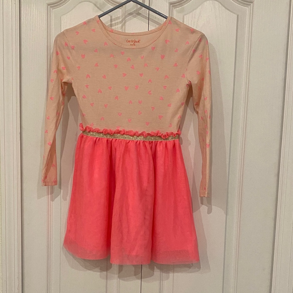 Cat & Jack Cream and Pink Heart Dress sz 7/8